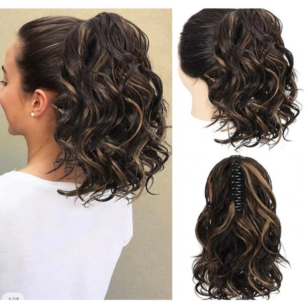 Wavy Ponytail Clip Hair Extension Dk Golden Brown Fancy Wedding Party Glamor